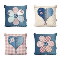 Kit 4 Almofadas Personalizadas Jeans Coração e Flor Para Sofá Cama Sala de Estar 40x40 Novadecora