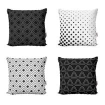 Kit 4 Almofadas Preto e Branco Geométricas Para o Quarto 40x40 Decoração Novadecora