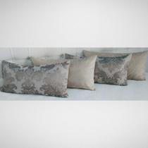 Kit 4 Almofadas Retangulares Sued Amassado Jacquard Cheias