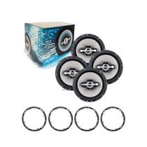 Kit 4 Alto Falantes 6 Quadriaxial 70W RMS cada 280W total com 4 Aros Polo Voyage Fox Gol Saveiro