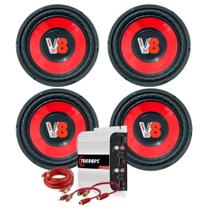 Kit 4 alto falantes compet 12 pol sub street v8 200w 4 ohms chapa vermelho + módulo taramps