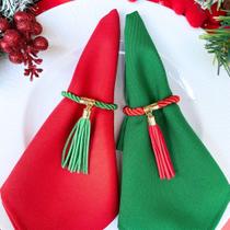 Kit 4 Anel de Guardanapo Com Cordão Torcido e Pingente Tassel Natalino