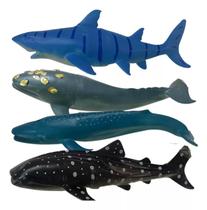 Kit 4 Animais Aquaticos Brinquedo Baleia Tubarão Peixe