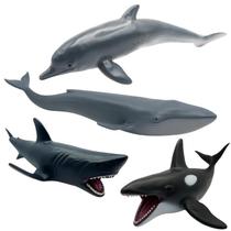 Kit 4 Animais Aquativos Grande Borracha Bateia Tubarão Orca Kit 4 Animais Aquativos Grande Borracha Bateia Tubarão Orca