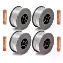 Kit - 4 Arame Mig Uso Sem Gás 0,8 mm - 1kg - V8 BRASIL + 4 Bico de Contato 0,8 mm M6X25