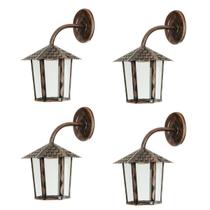 Kit 4 Arandela Colonial Rústica Sextavado Parede Externa Vidro Liso Cobre Blumenau