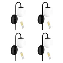 Kit 4 Arandela Curva Globo 12 Jabuticaba Preto Fosco C/ Led Kit 4 Arandela Curva Globo 12 Jabuticaba Preto Fosco C/ Led