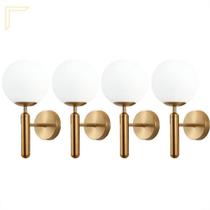 Kit 4 Arandela Dourada Globo Vidro Branco E27 Sala Lavabo