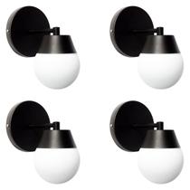 Kit 4 Arandela Parede Jabuticaba Preta Globo Vidro Leitoso