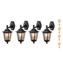 Kit 4 Arandela Retro Externo Preto Lente Transp. Lup40 + Led