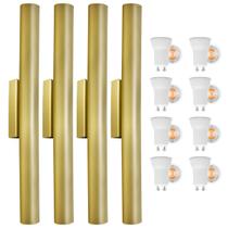 Kit 4 Arandela Tubo Cilindro Aluminio Dourado 40cm + Lâmpada Led Branco Frio