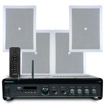 Kit 4 Arandelas Jbl de Embutir Teto Som Ambiente Apartamento + Amplificador Bluetooth Usb Tv