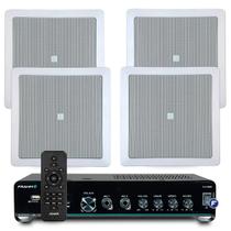 Kit 4 Arandelas Jbl Quadrada Teto Embutir + Amplificador Bluetooth Usb Sd Controle Remoto