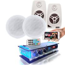Kit 4 Arandelas Redondas Amplificador Bt e 2 Caixas Brancas Kit 4 Arandelas Redondas Amplificador Bt e 2 Caixas Brancas