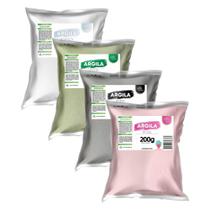 Kit 4 Argilas (Branca, Verde, Preta e Rosa) 200g