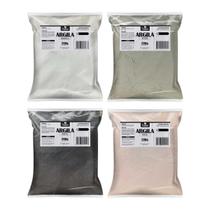 Kit 4 argilas Rosa Branca Preta e Verde 200g cada saco skin care e máscara facial