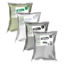 Kit 4 Argilas (Verde, Branca, Preta e Cinza) 200g - Navida