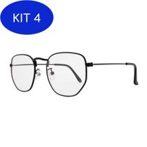 Kit 4 Armação De Oculos De Grau Hexagonal Feminino Masculino Preto