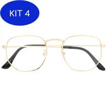 Kit 4 Armação Óculos De Grau Feminina Hexagonal Dourado