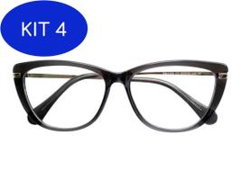 Kit 4 Armação óculos Feminina Retangular Istambul Preta