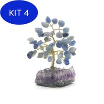 Kit 4 Árvore De Pedra Quartzo Azul Com Base De Ametista - 10 - Master Chi