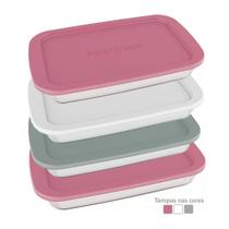 Kit 4 Assadeira Retangular 2,2L Média com Tampa Plástica Cores Sortidas Marinex