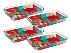 Kit 4 Assadeira Retangular Vidro marinex Servo 2,9l Temperado