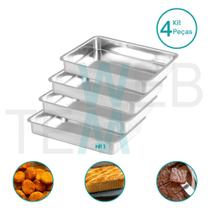Kit 4 Assadeiras Retangular Alta nº1 Alumínio Sustentável para Assados, Bolos, Lasanha, Cozimento Uniforme, Fácil Limpeza, Uso Caseiro ou Profissional Kit 4 Assadeiras Retangular Alta nº1 Alumínio Sustentável para Assados, Bolos, Lasanha, Cozimento Uniforme, Fácil Limpeza, Uso Caseiro ou Profissional