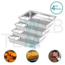 Kit 4 Assadeiras Retangular Alta nº2 Alumínio Sustentável para Assados, Bolos, Lasanha, Cozimento Uniforme, Fácil Limpeza, Uso Caseiro ou Profissional Kit 4 Assadeiras Retangular Alta nº2 Alumínio Sustentável para Assados, Bolos, Lasanha, Cozimento Uniforme, Fácil Limpeza, Uso Caseiro ou Profissional