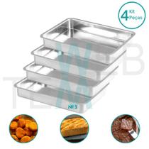 Kit 4 Assadeiras Retangular Alta nº3 Alumínio Sustentável para Assados, Bolos, Lasanha, Cozimento Uniforme, Fácil Limpeza, Uso Caseiro ou Profissional Kit 4 Assadeiras Retangular Alta nº3 Alumínio Sustentável para Assados, Bolos, Lasanha, Cozimento Uniforme, Fácil Limpeza, Uso Caseiro ou Profissional