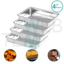 Kit 4 Assadeiras Retangular Alta nº5 Alumínio Sustentável para Assados, Bolos, Lasanha, Cozimento Uniforme, Fácil Limpeza, Uso Caseiro ou Profissional