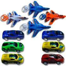 Kit 4 aviões com lançador e 6 carrinho de corrida a fricção air speed brinquedo infantil coleção 10 peças
