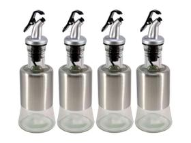 Kit 4 Azeiteiro Vinagreiro Recipiente em Vidro e Inox com Bico Dosador