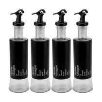 Kit 4 Azeiteiro Vinagreiro Recipiente em Vidro e Inox Preto com Bico Dosador