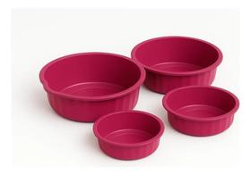 Kit 4 Bacias Redonda Colorida Pp/P/M/G Plást Rosa-Chiclete