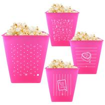 Kit 4 Balde de Pipoca 2,6L Rosa Neon Colecao AMOR Completa
