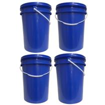 Kit 4 Baldes 22 Litros Azul Atóxico Alimentício c/ Tampa Lacre Hermética e Alça Plástica