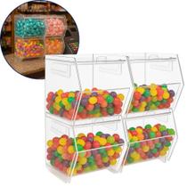 Kit 4 Baleiros Doces Balas Display Balcão Bancada Expositor Acrílico Transparente Lojas