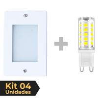 Kit 4 Balizador de Embutir Escada Parede Branco 4x2 Alumínio + Lâmpada Led G9 5w Branco Frio 110V Kit 4 Balizador de Embutir Escada Parede Branco 4x2 Alumínio + Lâmpada Led G9 5w Branco Frio 110V