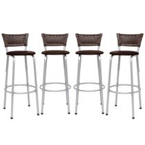 Kit 4 Banco Banqueta 70cm Estrutura Prata Encosto Junco Argila Alta Para Balcão Area Gourmet Piscina Bistrô Itagold Kit 4 Banco Banqueta 70cm Estrutura Prata Encosto Junco Argila Alta Para Balcão Area Gourmet Piscina Bistrô Itagold