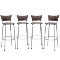 Kit 4 Banco Banqueta 70cm Estrutura Prata Encosto Junco Argila Alta Para Balcão Area Gourmet Piscina Bistrô Itagold