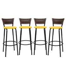 Kit 4 Banco Banqueta Alta Encosto Junco Argila Aço Bar Balcão Gourmet Assento Estofado Kit 4 Banco Banqueta Alta Encosto Junco Argila Aço Bar Balcão Gourmet Assento Estofado