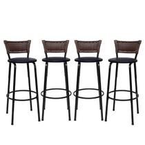 Kit 4 Banco Banqueta Alta Encosto Junco Argila Aço Bar Balcão Gourmet Assento Estofado