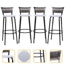 Kit 4 Banco Banqueta Alta Estrutura Preta Ideal Balcão Cozinha Bar Bistrô Bancada Americana Com Encosto Junco Degradê Itagold