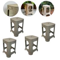 Kit 4 Banco Banqueta Resistente Rattan Banquinho Cor Nude