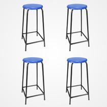 KIT 4 Banco de Metal Assento Plástico Azul Altura 55cm Empilhável para Bar Lanchonete Laboratório Escola KIT 4 Banco de Metal Assento Plástico Azul Altura 55cm Empilhável para Bar Lanchonete Laboratório Escola