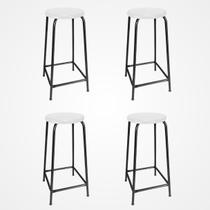 KIT 4 Banco de Metal Assento Plástico Branco Altura 55cm Empilhável para Bar Lanchonete Laboratório Escola