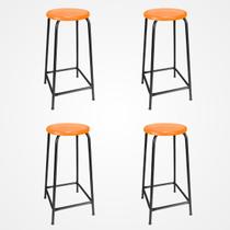 KIT 4 Banco de Metal Assento Plástico Laranja Altura 65cm Empilhável para Bar Lanchonete Laboratório Escola KIT 4 Banco de Metal Assento Plástico Laranja Altura 65cm Empilhável para Bar Lanchonete Laboratório Escola