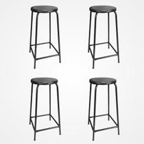 KIT 4 Banco de Metal Assento Plástico Preto Altura 75cm Empilhável para Bar Lanchonete Laboratório Escola