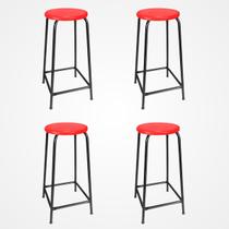 KIT 4 Banco de Metal Assento Plástico Vermelho Altura 55cm para Bar Lanchonete Laboratório Escola KIT 4 Banco de Metal Assento Plástico Vermelho Altura 55cm para Bar Lanchonete Laboratório Escola